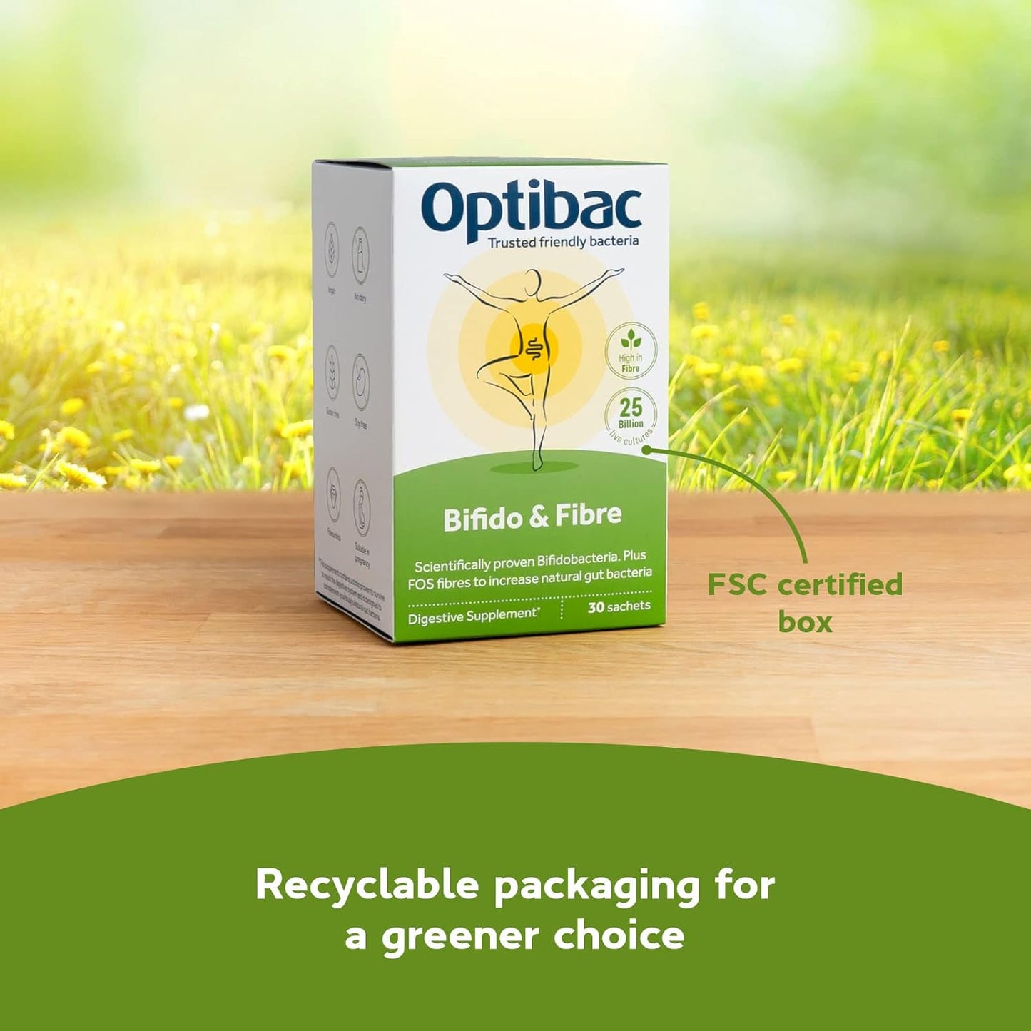OptiBac Probiotics Bifidobacteria & Fibre - 30 Sachets for Gut Health
