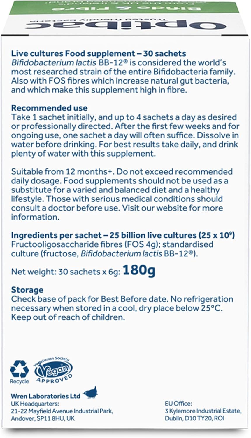 OptiBac Probiotics Bifidobacteria & Fibre - 30 Sachets for Gut Health