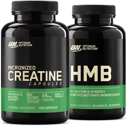 Optimum Nutrition Creatine Monohydrate and HMB Capsules Bundle for Muscle Support and Recovery