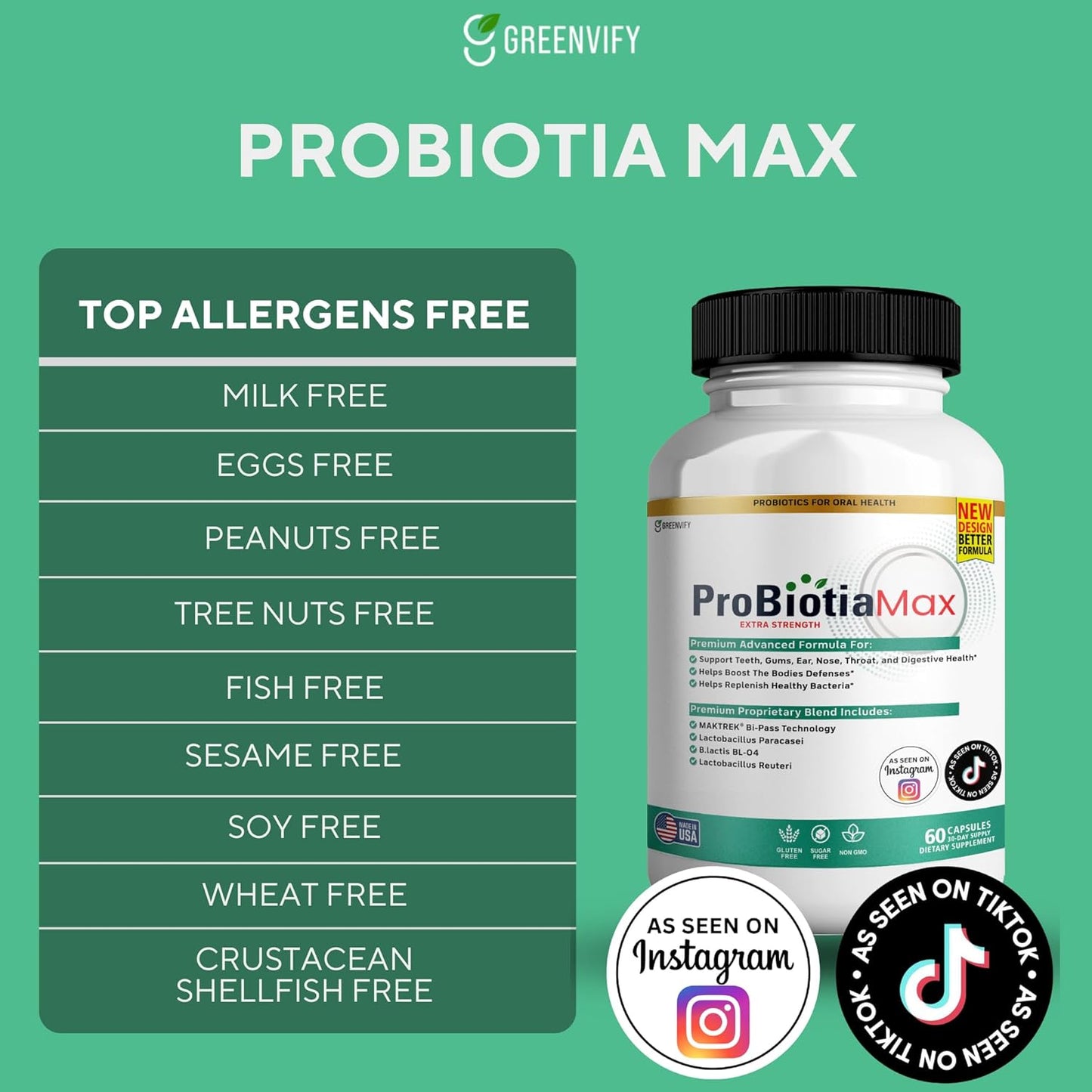 Oral Probiotic Supplement 40 Billion CFU Supports Teeth & Gum Health Gluten Free - 60 Capsules