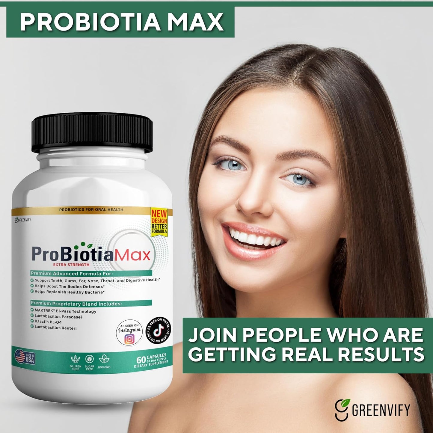 Oral Probiotic Supplement 40 Billion CFU Supports Teeth & Gum Health Gluten Free - 60 Capsules