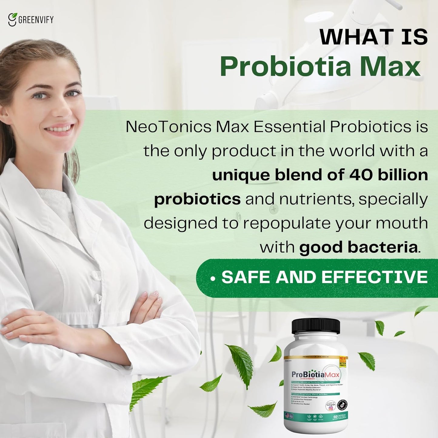Oral Probiotic Supplement 40 Billion CFU Supports Teeth & Gum Health Gluten Free - 60 Capsules