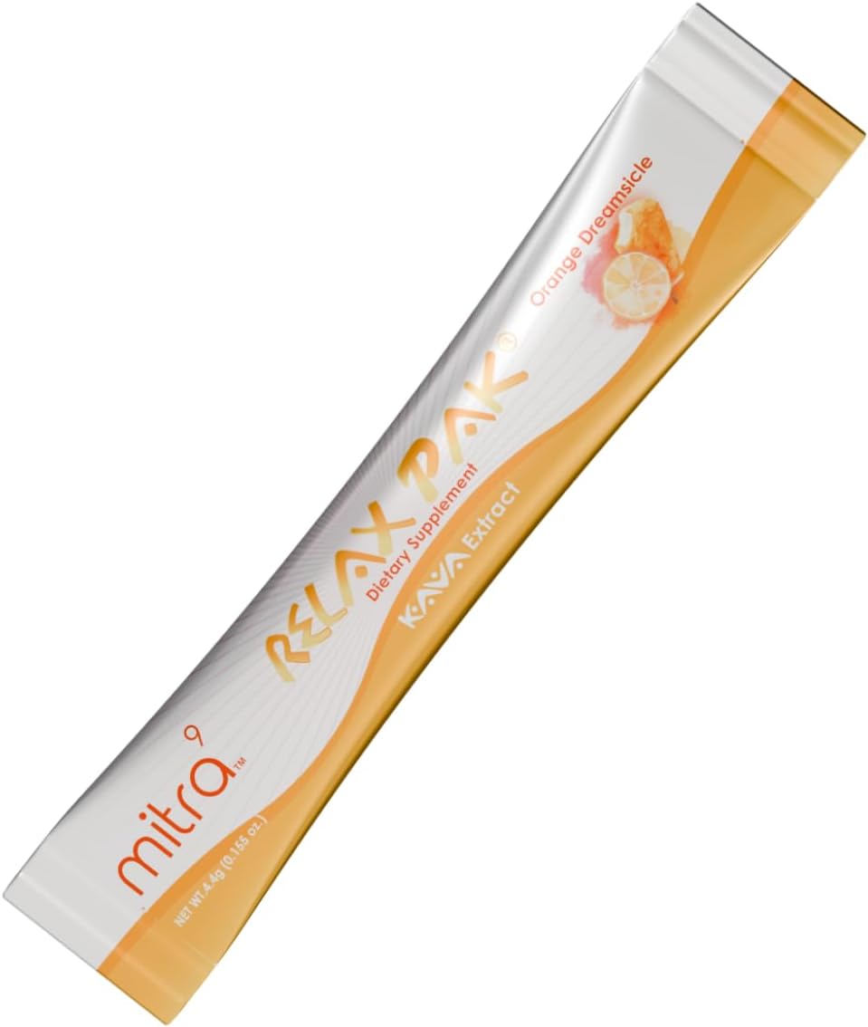 Orange Dreamsicle Kava Extract Powder Packets - Mitra9 RelaxPak for Calm & Clarity | Mood Enhancer | Plant Based Single-Serving Sticks (30)