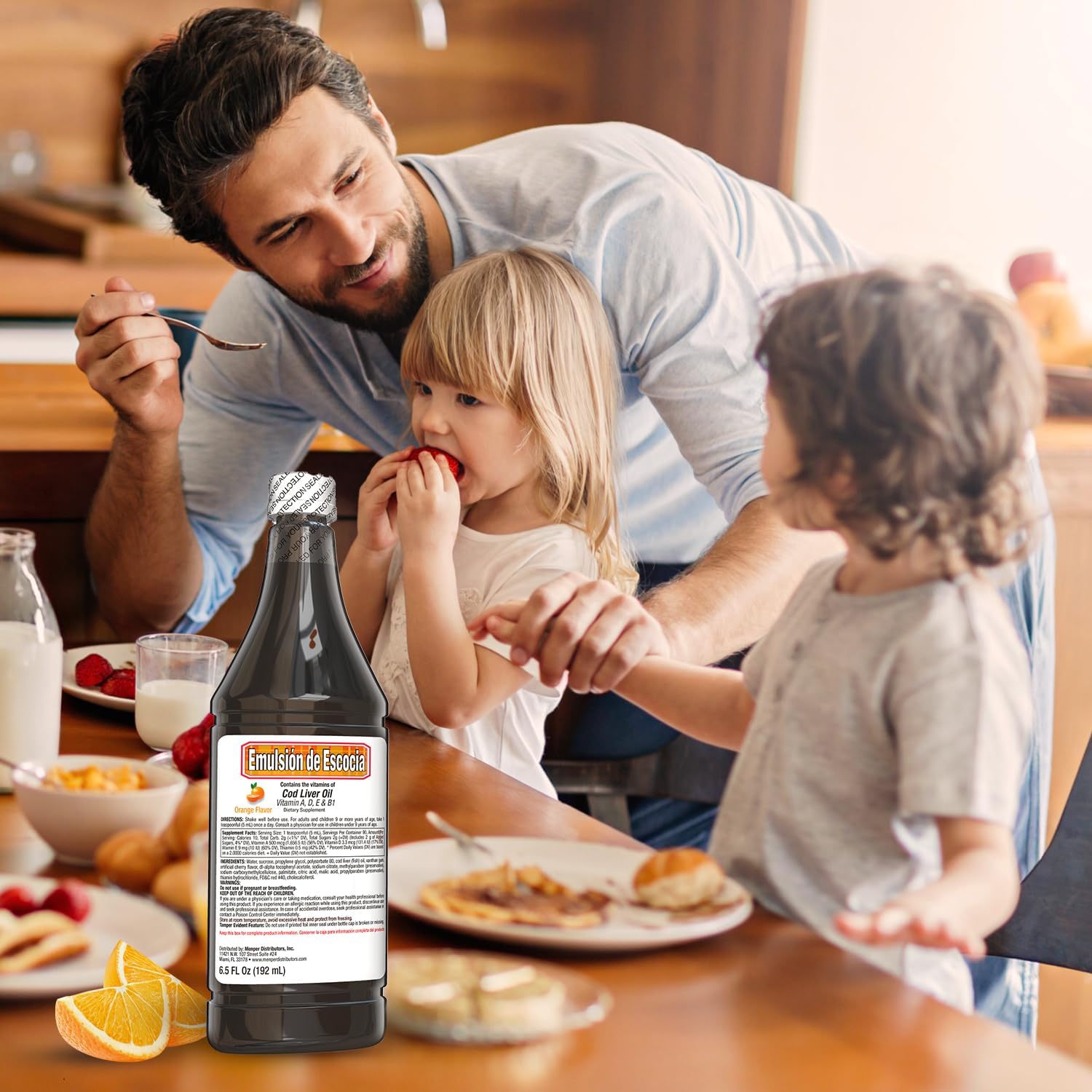 Orange Flavored Cod Liver Oil Liquid with Vitamins A, D, E & B1 for Immune & Bone Health - Omega-3 Fish Oil Supplement for Kids & Adults - 2 Pack of 6.5 fl oz Each