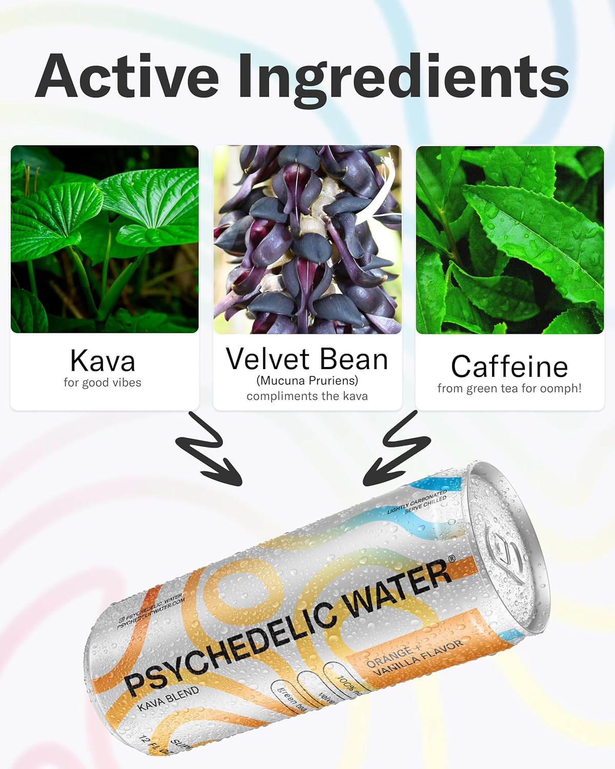 Orange Vanilla Psychedelic Water: Mood-Enhancing Kava Relaxation Drink with Mucuna Pruriens, Stevia, Gluten-Free, Low Calorie, Non-Alcoholic Adaptogen Mocktails - 12 Pack