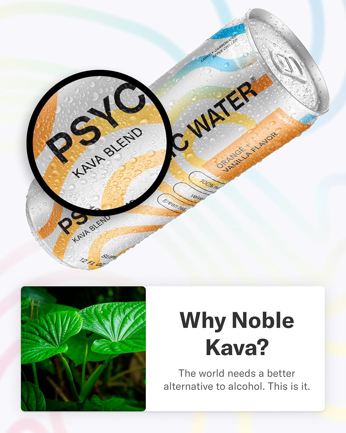 Orange Vanilla Psychedelic Water: Mood-Enhancing Kava Relaxation Drink with Mucuna Pruriens, Stevia, Gluten-Free, Low Calorie, Non-Alcoholic Adaptogen Mocktails - 12 Pack