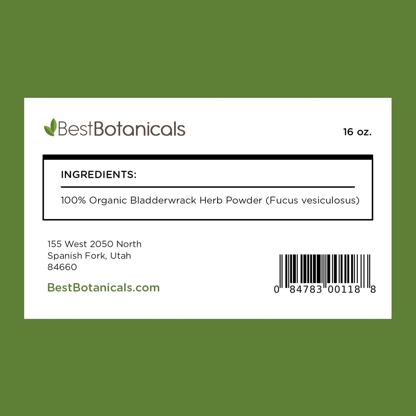 Organic 16 oz. Best Botanicals Bladderwrack Herb Powder - Premium Quality Supplement