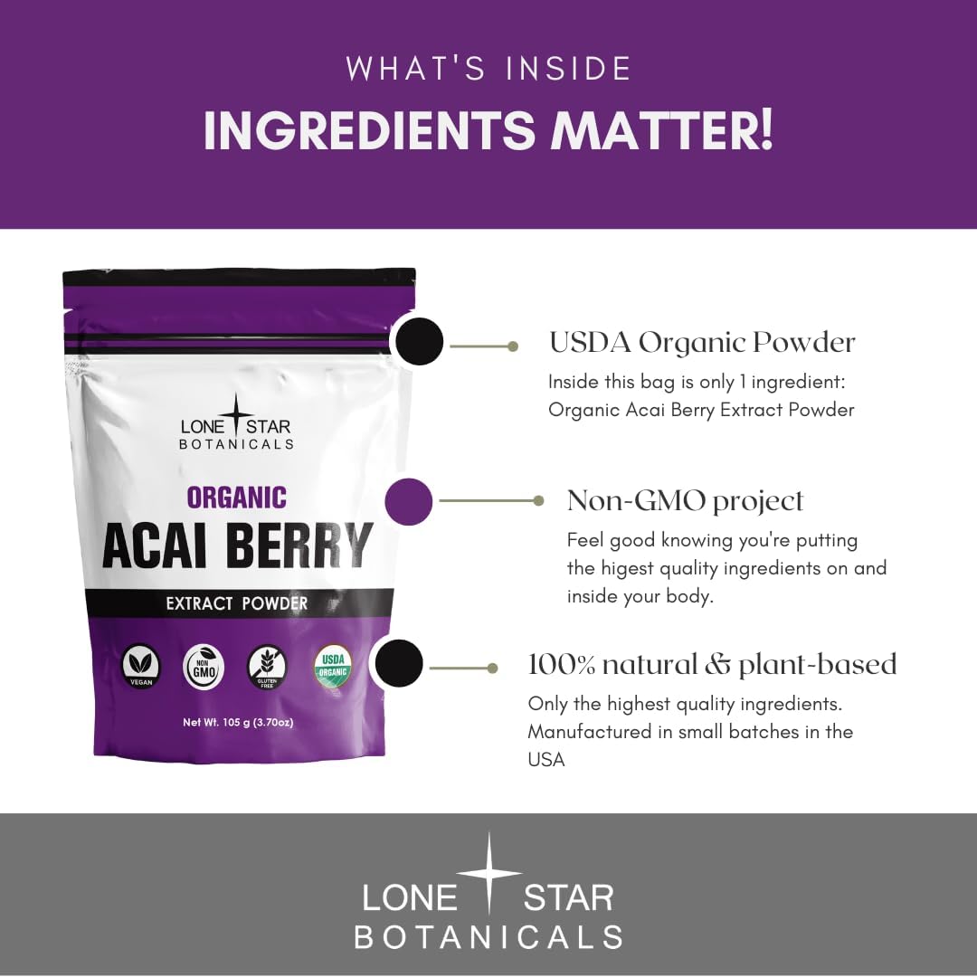 Organic AƧai Berry Superfood Powder - 3.52oz (100g) - Rich in Antioxidants, Vitamins, and Minerals - Ideal for Smoothies, Soups, and Salads