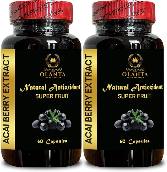 Organic ACAI Berry Extract Dietary Supplement - Superfood for Daily Energy Support - 2 Bottles 120 Capsules