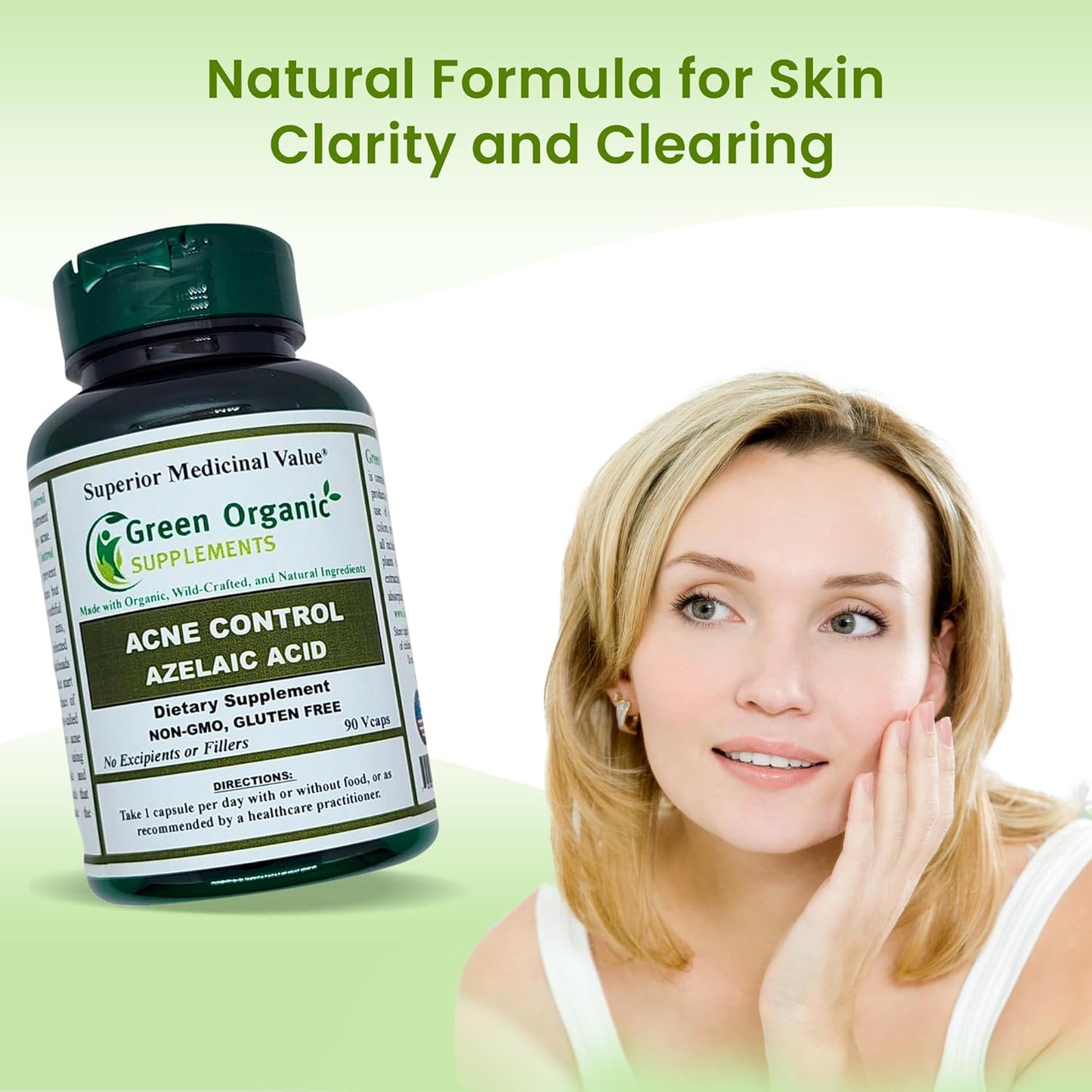 Organic Acne Supplements with Azelaic Acid, 90 VCaps, High Absorption, Non-GMO, Gluten-Free (2 Pack)