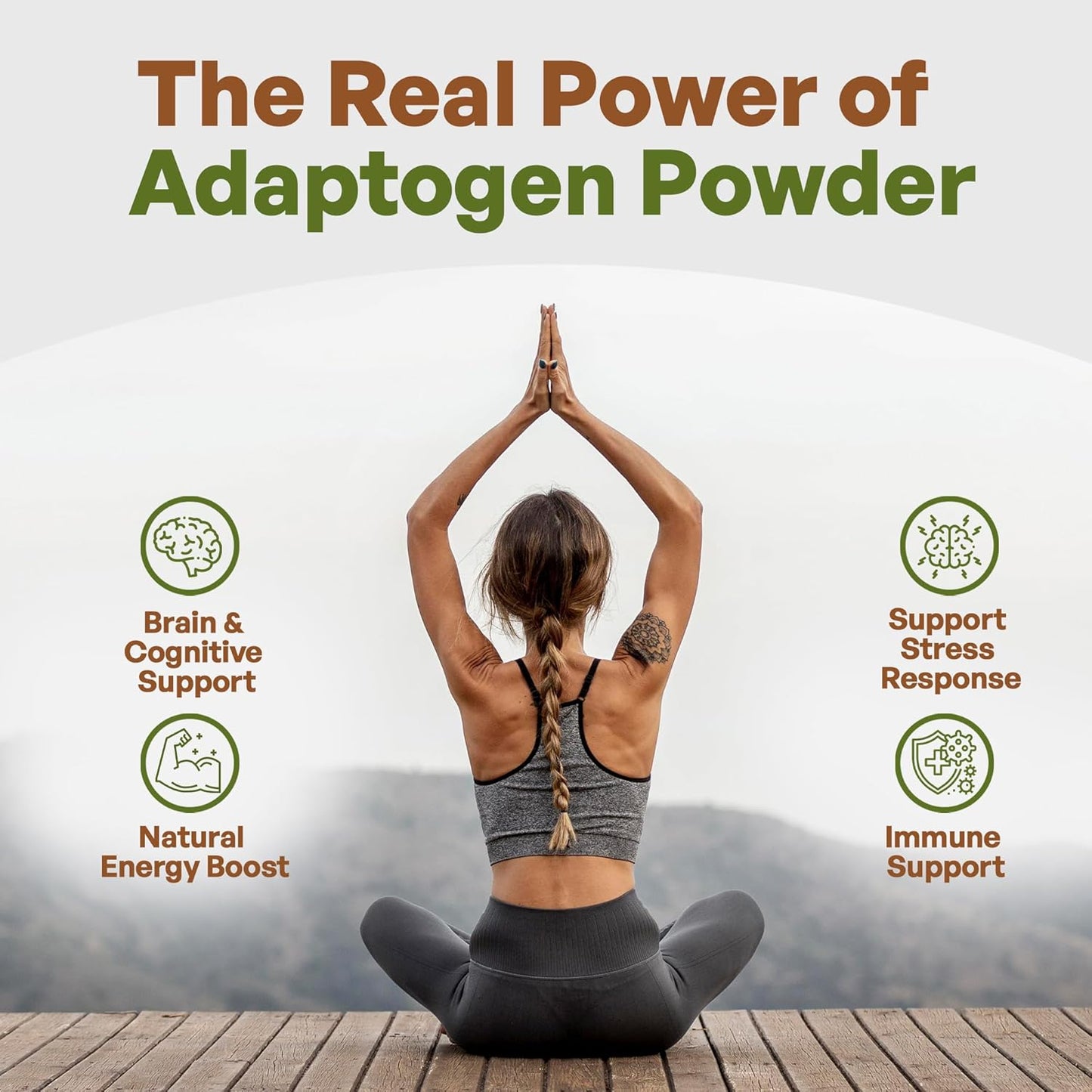 Organic Adaptogen Blend Superfood Powder with Maca, Ashwagandha, Ginseng, Rhodiola, Mushrooms - 8oz Smoothie Booster