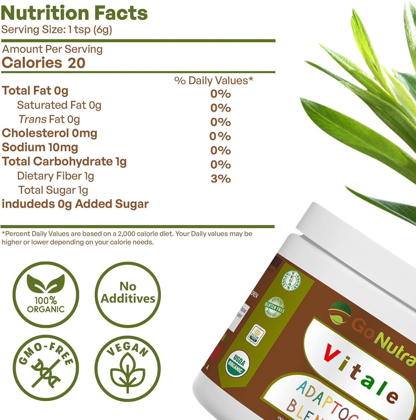 Organic Adaptogen Blend Superfood Powder with Maca, Ashwagandha, Ginseng, Rhodiola, Mushrooms - 8oz Smoothie Booster