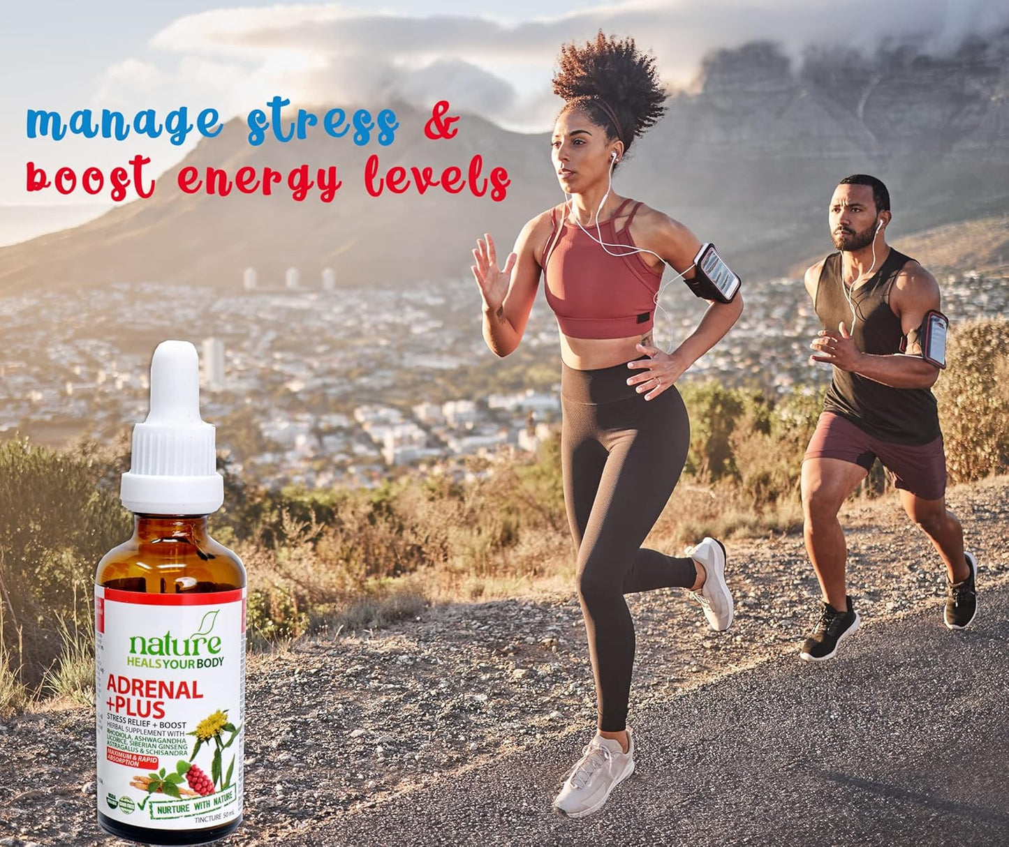 Organic Adrenal +Plus Herbal Tincture: Stress Relief & Energy Boost - Rhodiola, Ashwagandha, Astragalus, Eleuthero - 50 mL