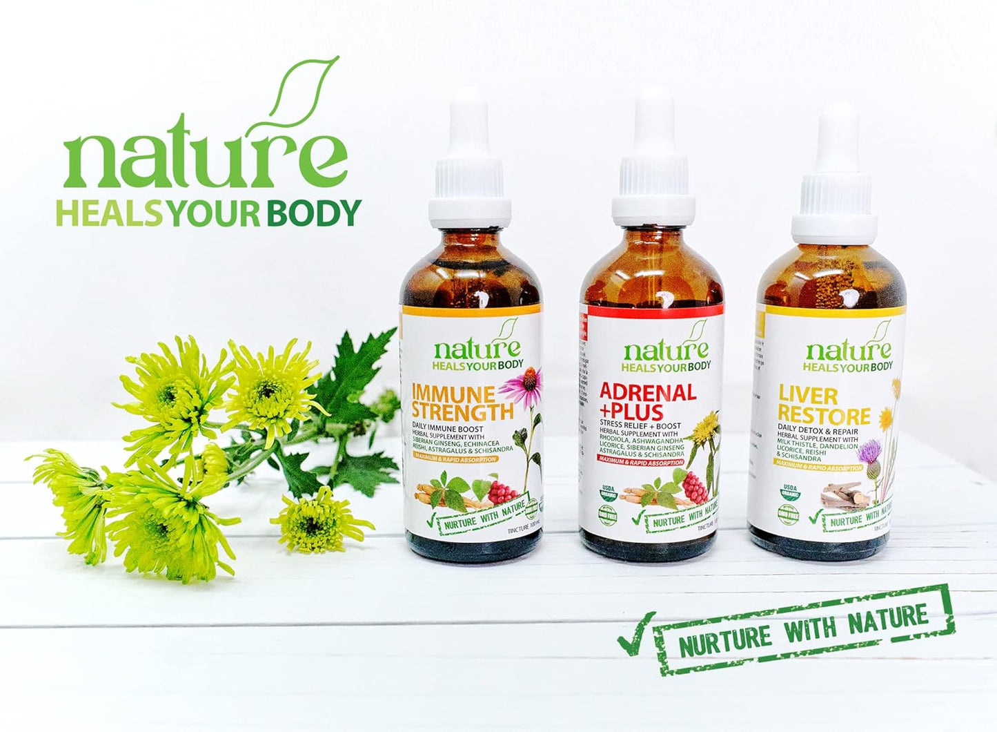 Organic Adrenal +Plus Herbal Tincture: Stress Relief & Energy Boost - Rhodiola, Ashwagandha, Astragalus, Eleuthero - 50 mL