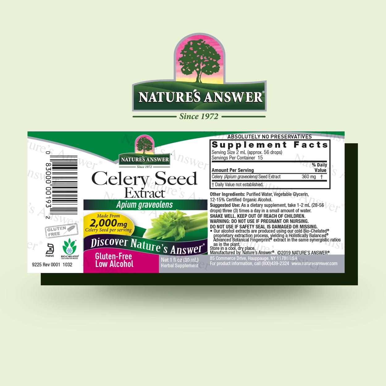 Organic Alcohol Celery Seed Extract 2000mg 1oz | Antioxidant-Rich | Supports Joint Health | Urinary Tract Aid | Single Dose