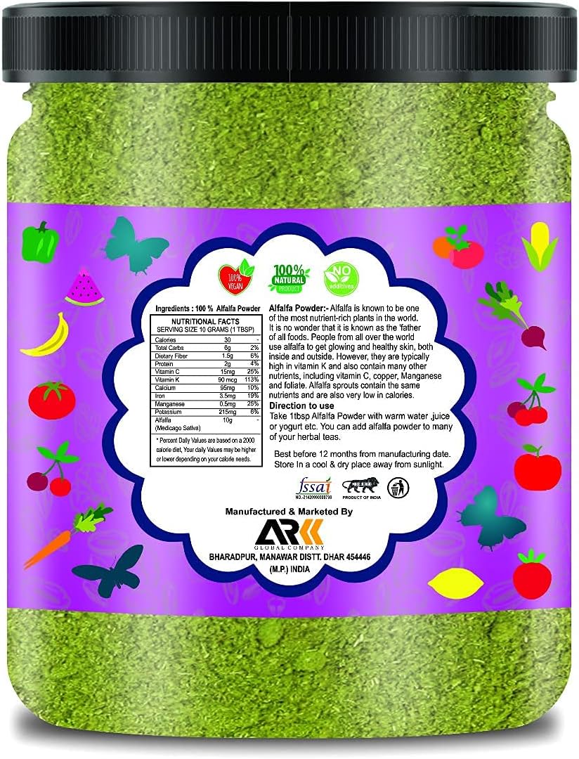 Organic Alfalfa Grass Powder - 500g (17.6 oz) - Medicago Sativa Supplement