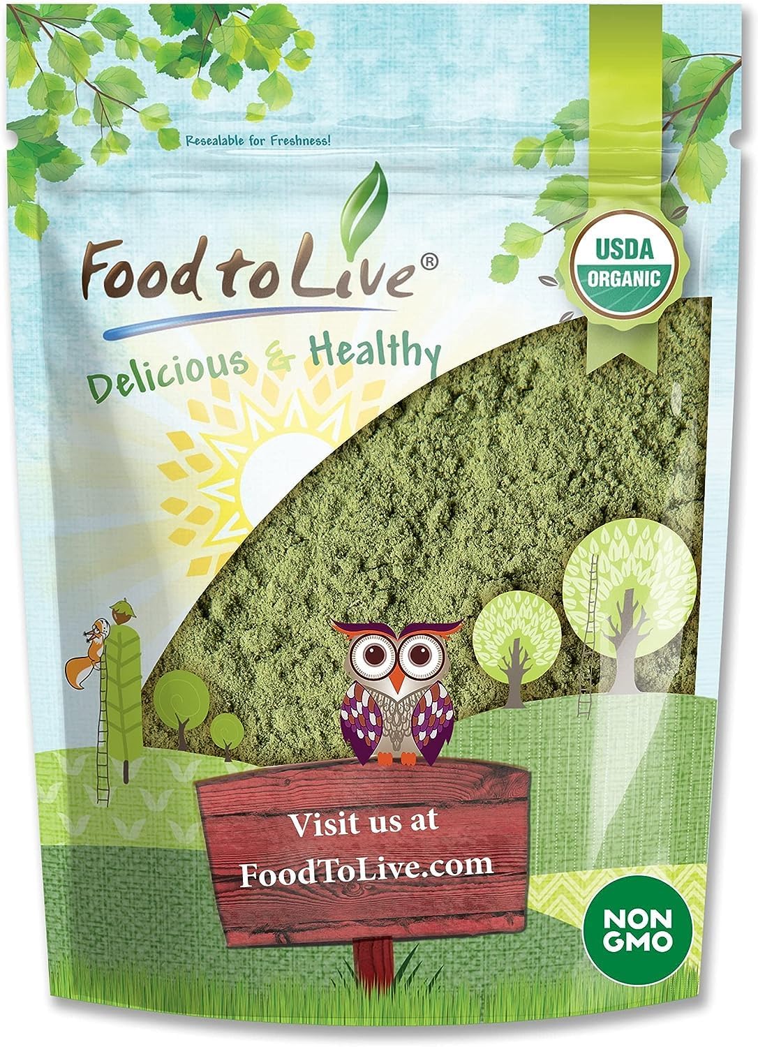 Organic Alfalfa Powder 4oz - Non-GMO Vegan Superfood for Baking, Smoothies, Tea & Drinks - Rich in Fiber & Protein