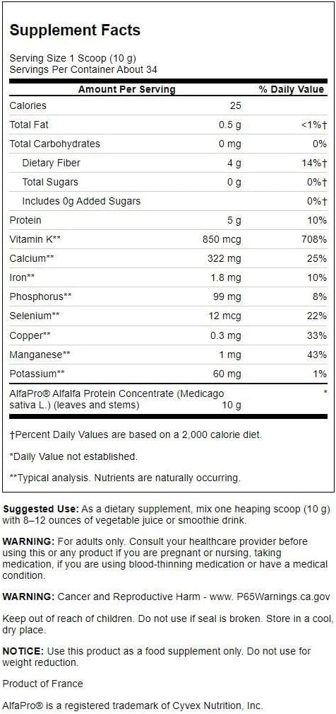 Organic Alfalfa Protein Concentrate Powder, Non-GMO, 12 oz (340g) - Swanson Alfapro