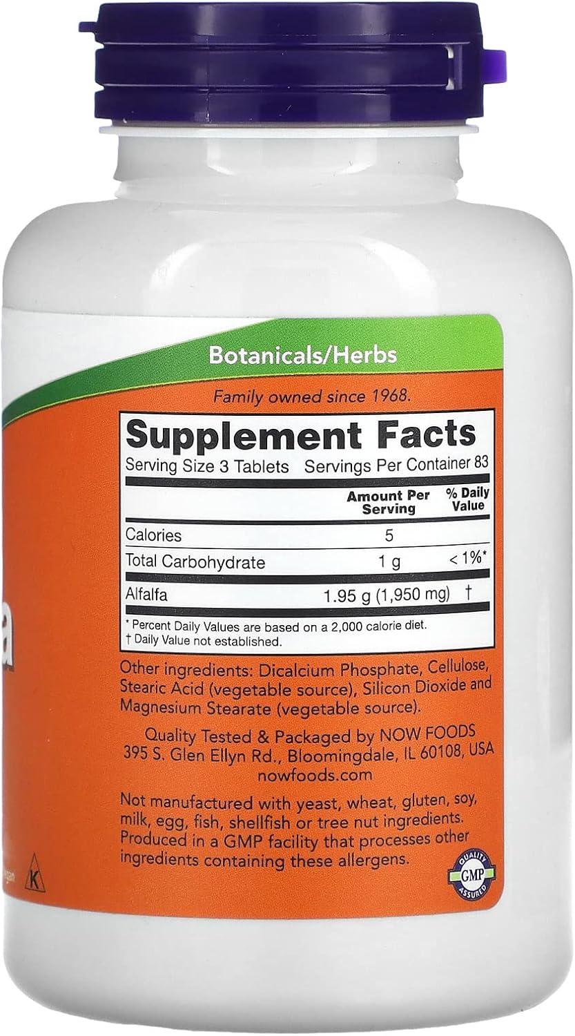 Organic Alfalfa Tablets - 250 Count by Now Foods