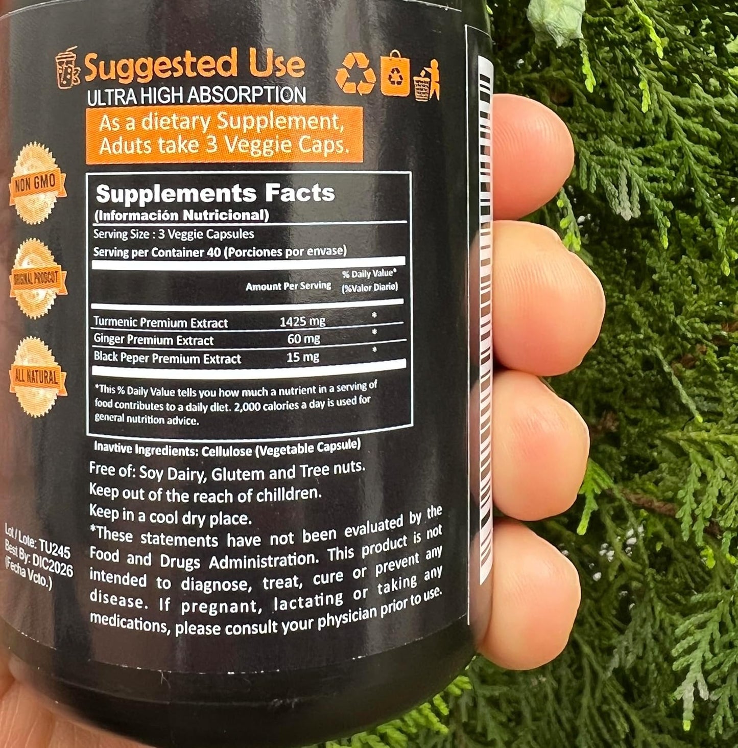 Organic Alkaline Turmeric Curcumin Supplement 1500mg with Ginger & Black Pepper | Joint & Inflammation Support | Non-GMO (120 Capsules)