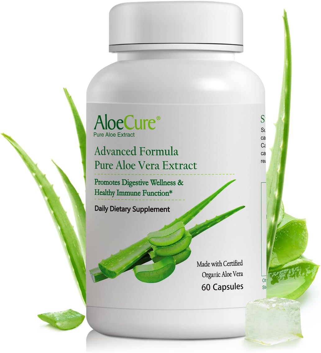 Organic Aloe Vera Capsules - 130,000mg Inner Leaf Equivalent - Gut Health & Digestive Comfort - Stomach Acid Buffer - Immune Support - Aloin Free - 60 Capsules
