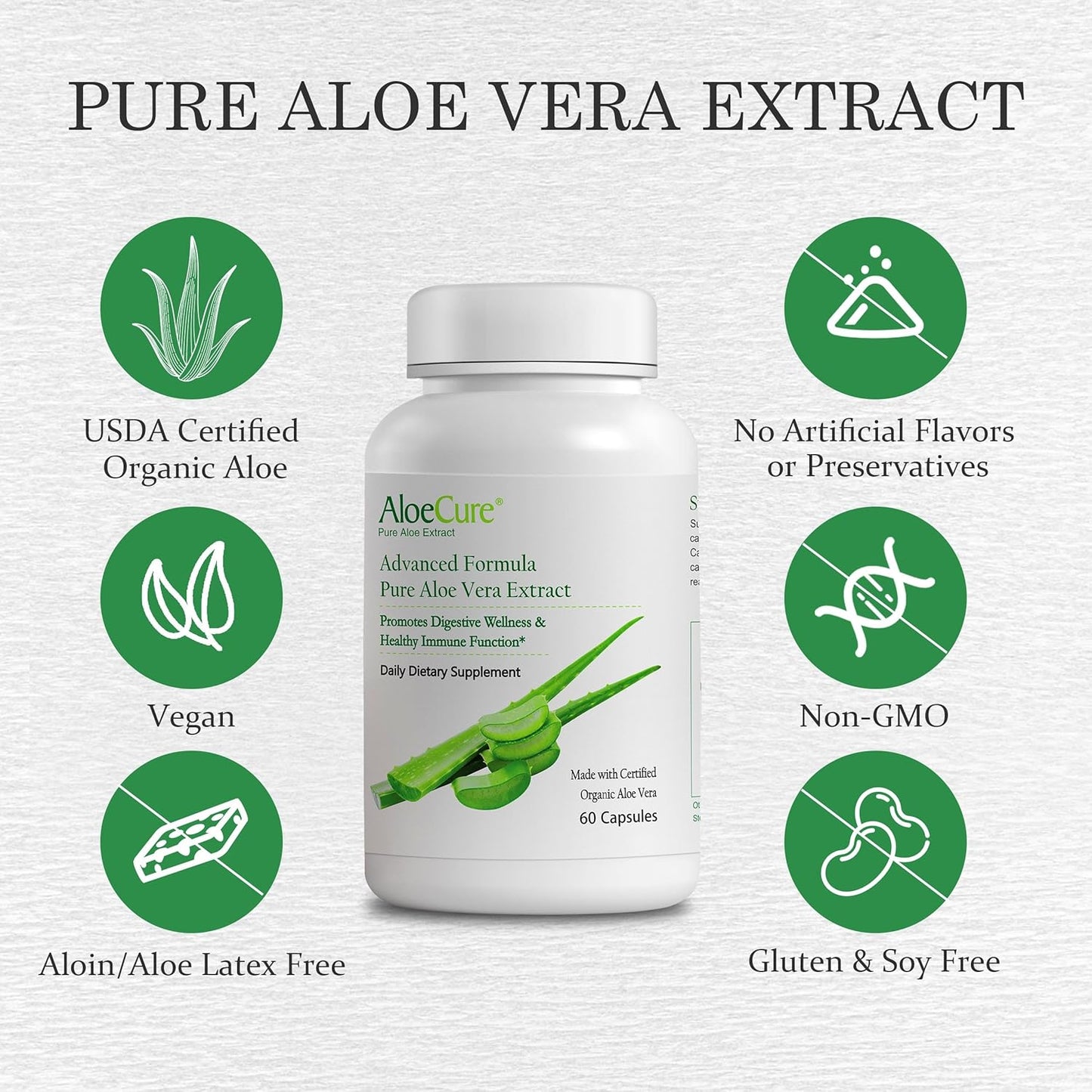 Organic Aloe Vera Capsules: 130,000mg Inner Leaf Equivelant, Gut Health Support, Stomach Acid Buffer, Immune Supplement - 60 Capsules