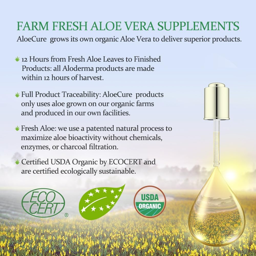 Organic Aloe Vera Capsules: 130,000mg Inner Leaf Equivelant, Gut Health Support, Stomach Acid Buffer, Immune Supplement - 60 Capsules