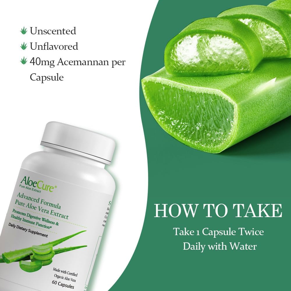Organic Aloe Vera Capsules: 130,000mg Inner Leaf Equivelant, Gut Health Support, Stomach Acid Buffer, Immune Supplement - 60 Capsules