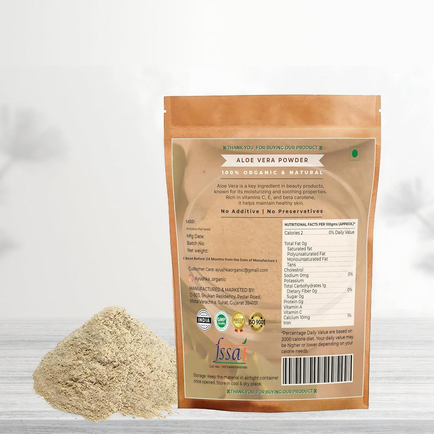 Organic Aloe Vera Powder - Hair, Skin, Natural Remedies - 100% Pure, Chemical-Free - 250Gm