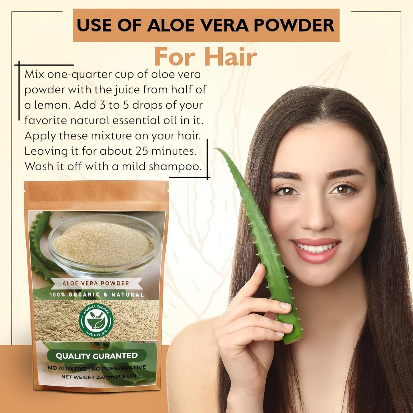 Organic Aloe Vera Powder - Hair, Skin, Natural Remedies - 100% Pure, Chemical-Free - 250Gm