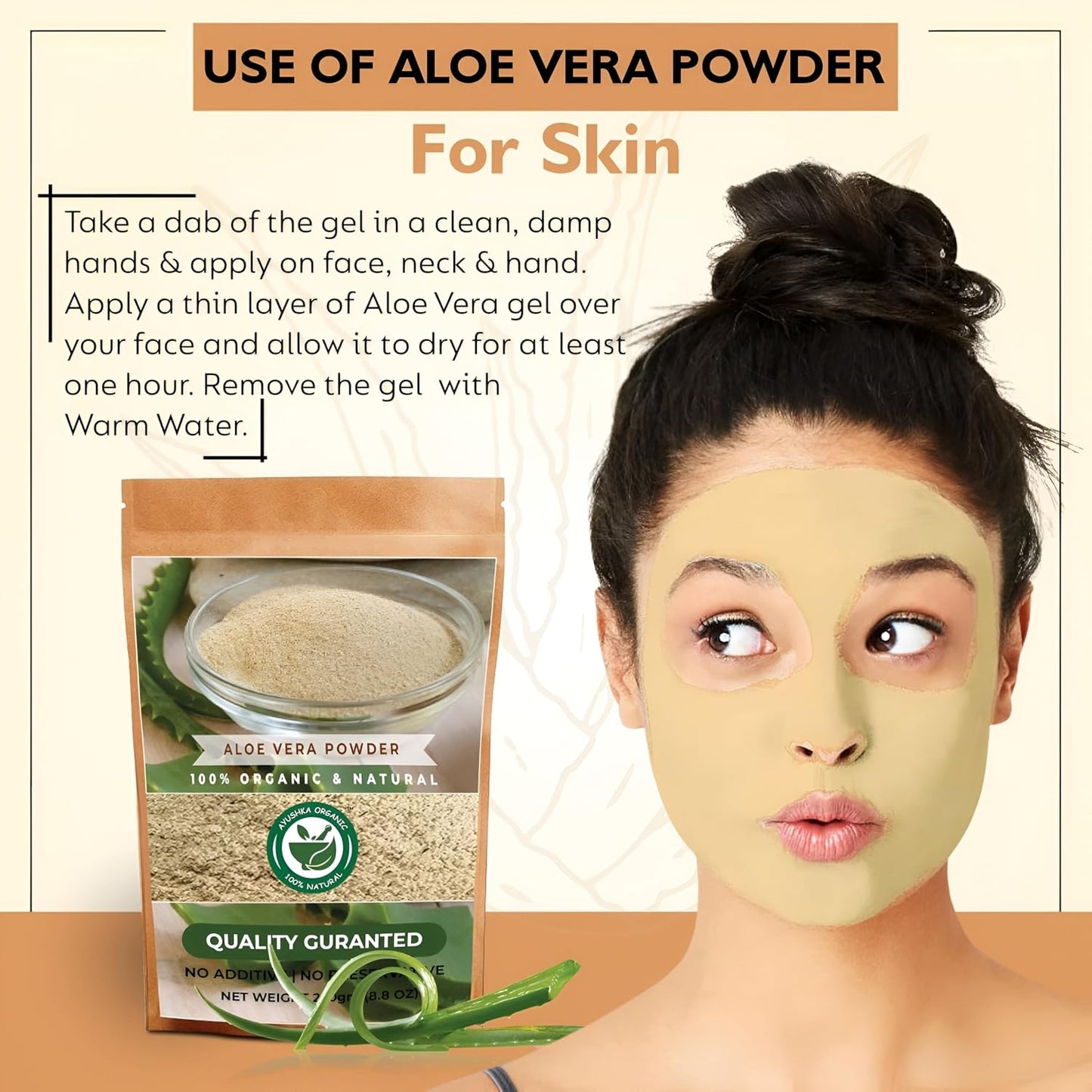 Organic Aloe Vera Powder - Hair, Skin, Natural Remedies - 100% Pure, Chemical-Free - 250Gm