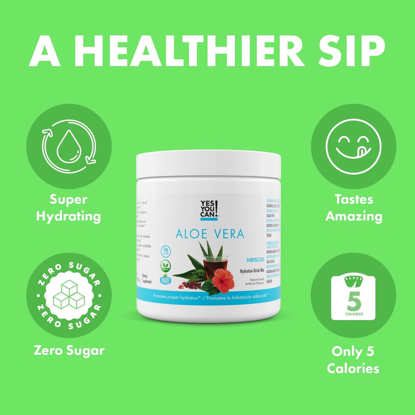 Organic Aloe Vera Powder Drink Mix - Hydration Booster with Pure Aloe Juice - Delicious Hibiscus Flavor - Antioxidant Rich - Made in USA - 40 Servings Per Canister (4 Pack)