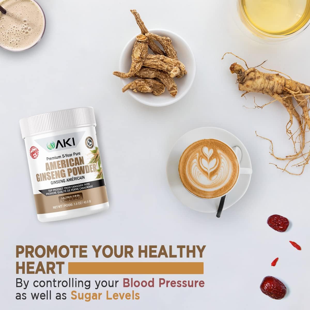 Organic American Ginseng Powder with 4% Ginsenosides - Perfect for Coffee and Smoothies - 1.5oz Pack