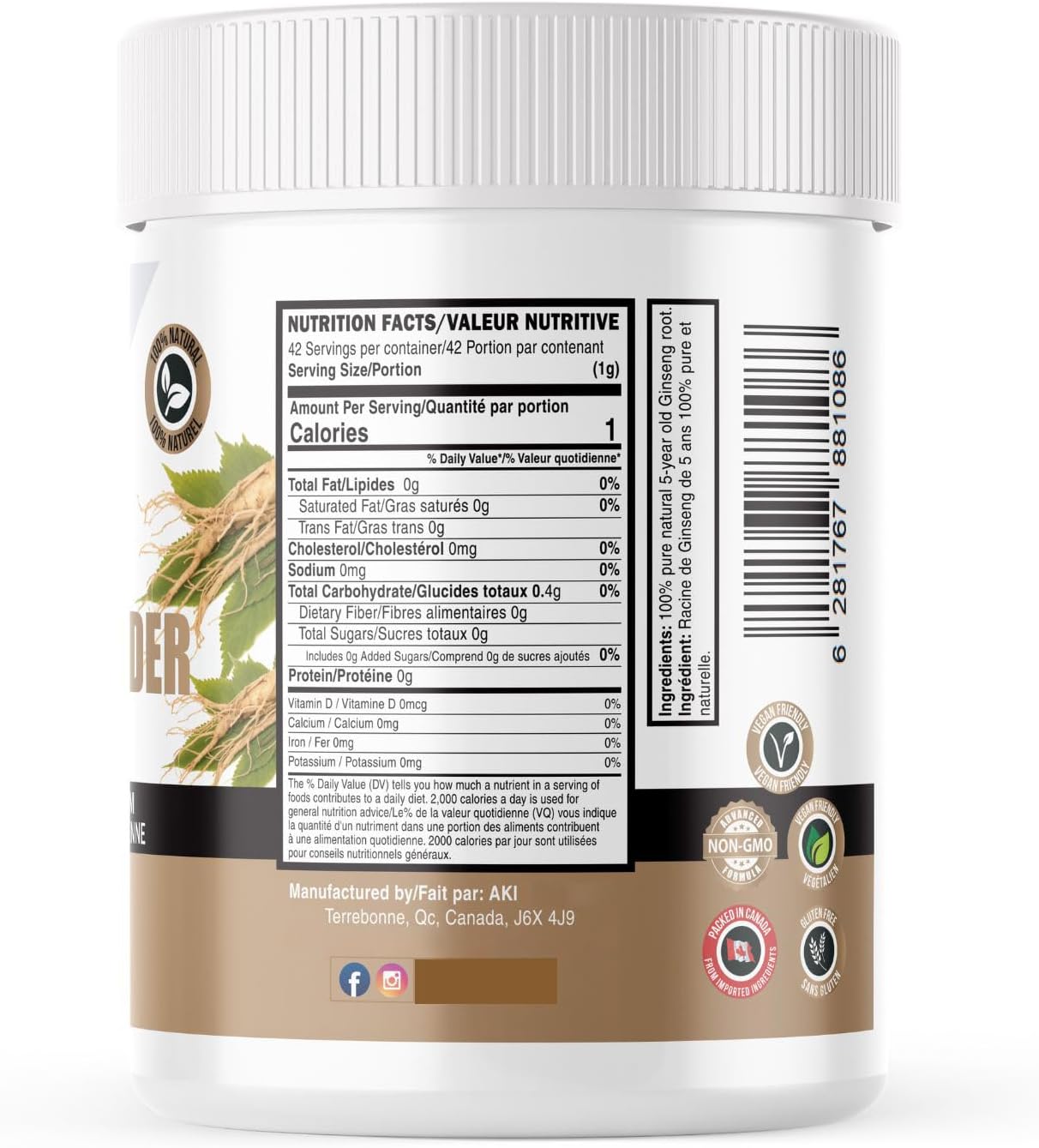 Organic American Ginseng Powder with 4% Ginsenosides - Perfect for Coffee and Smoothies - 1.5oz Pack