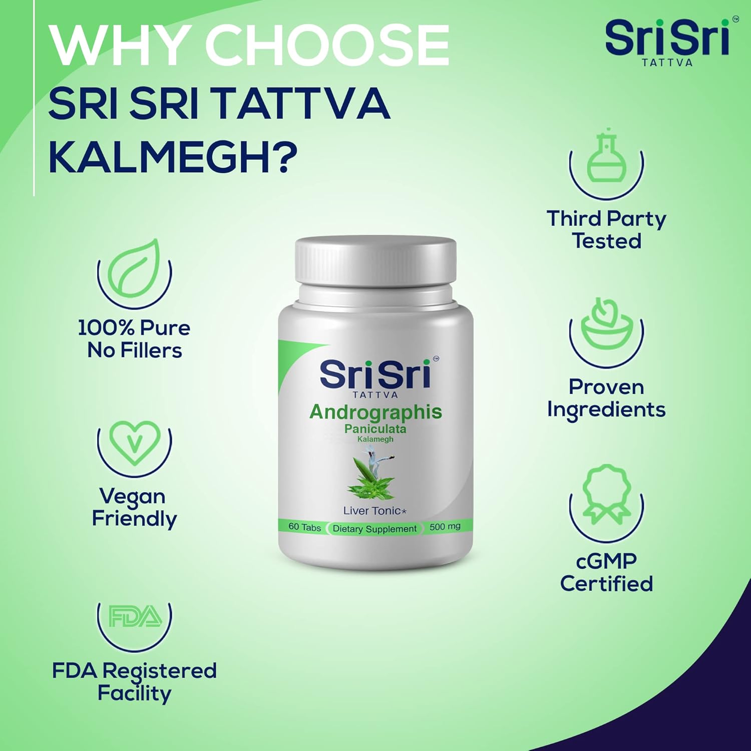 Organic Andrographis Paniculata Supplements - 60 Tablets for Respiratory Wellness & Immune Strength - 500 mg Herbal Tablets by SRI SRI TATTVA