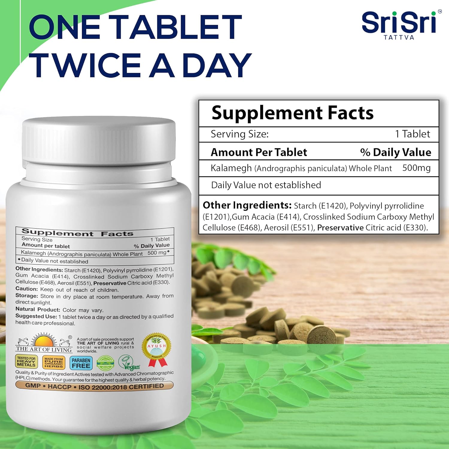Organic Andrographis Paniculata Supplements - 60 Tablets for Respiratory Wellness & Immune Strength - 500 mg Herbal Tablets by SRI SRI TATTVA