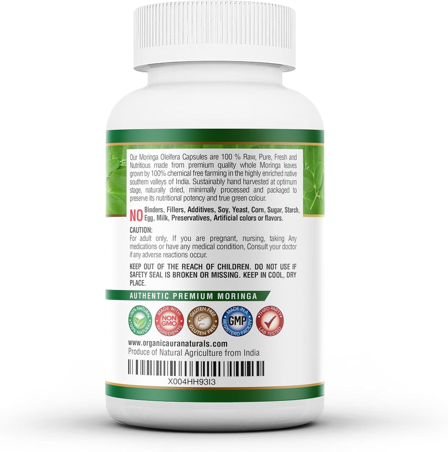 Organic Aura Moringa Capsules - 240 HPMC Veg Capsules for Metabolism, Lactation, and Immunity Support