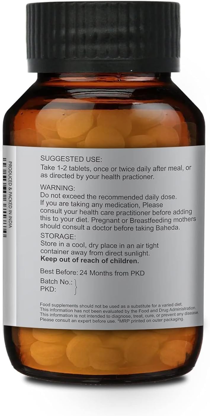 Organic Baheda Capsules (120 Count) | Terminalia Bellirica Extract | 500mg Tablet Size