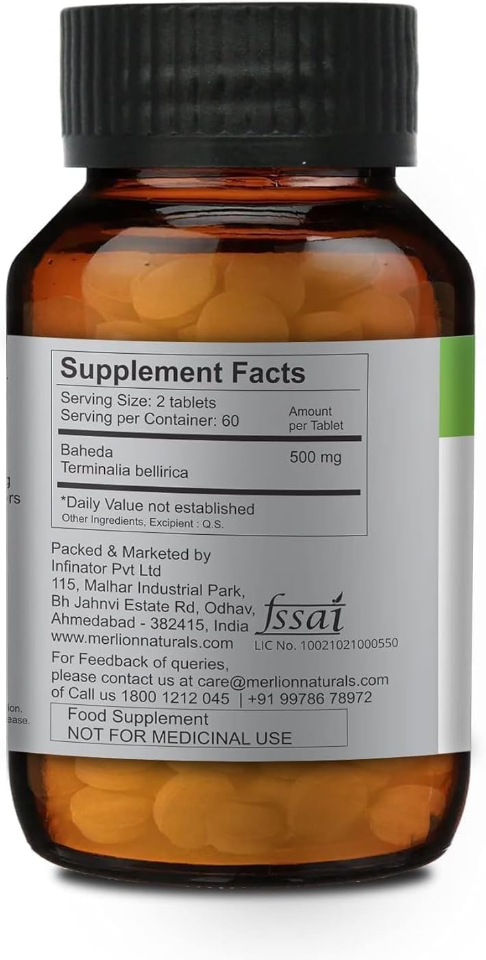 Organic Baheda Capsules (120 Count) | Terminalia Bellirica Extract | 500mg Tablet Size