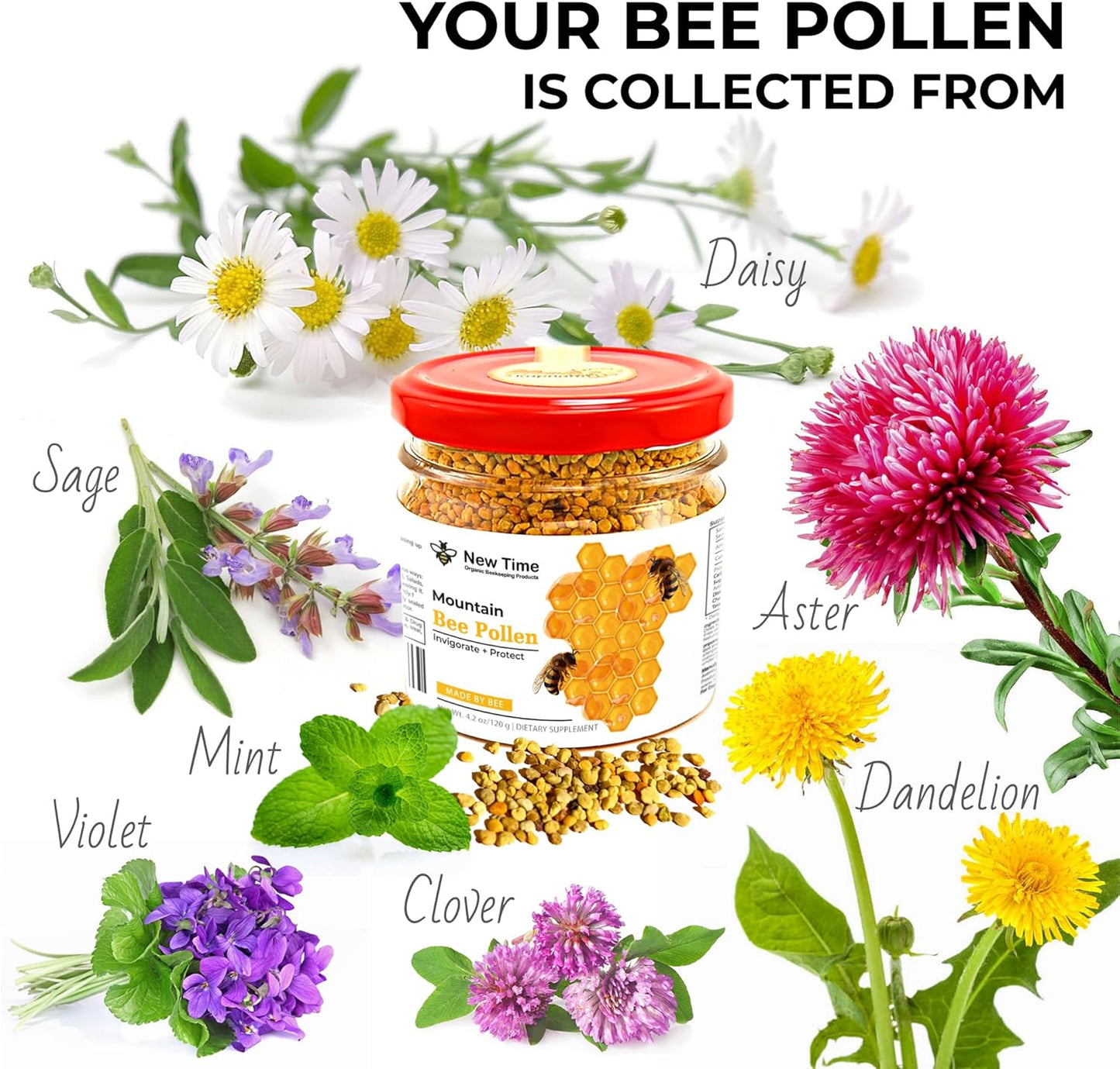 Organic Bee Pollen Granules for Women - Natural Dietary Supplement for Morning Energy Boost - 120g (4.2oz)