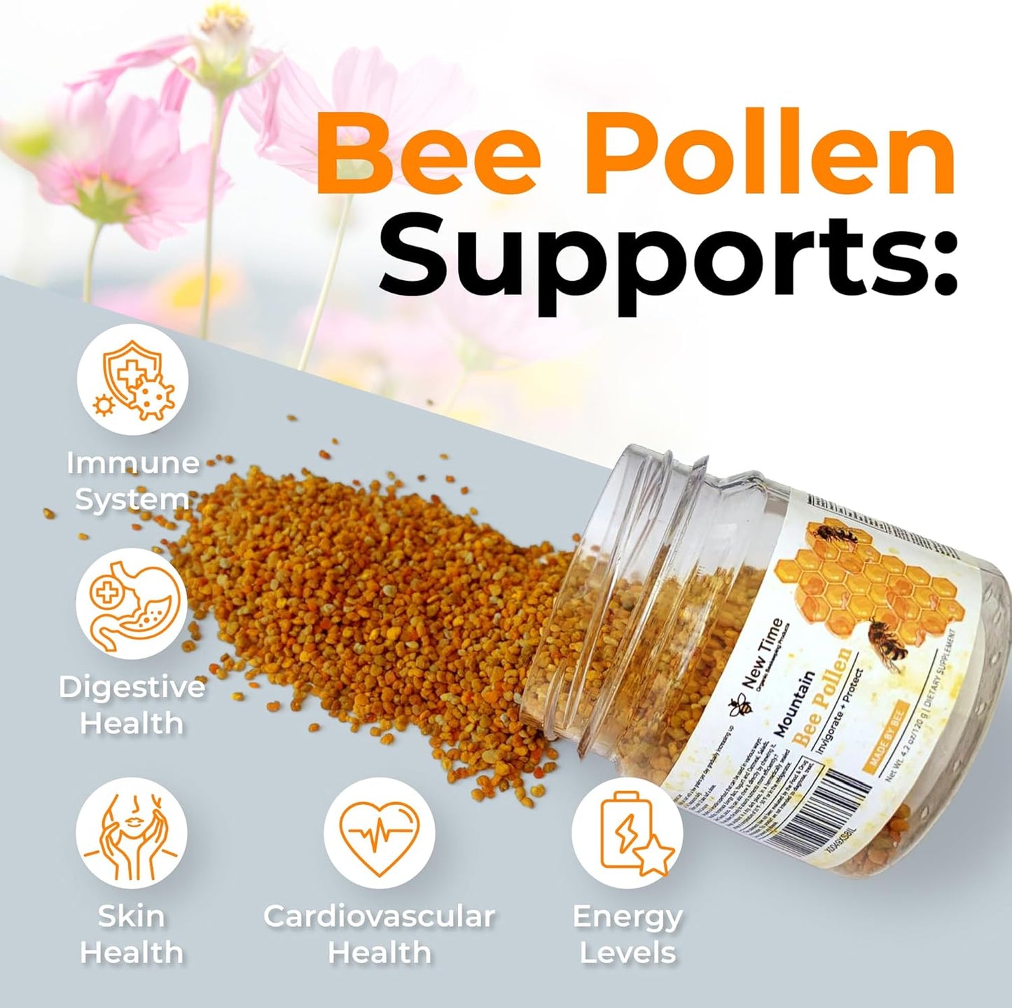 Organic Bee Pollen Granules for Women - Natural Dietary Supplement for Morning Energy Boost - 120g (4.2oz)
