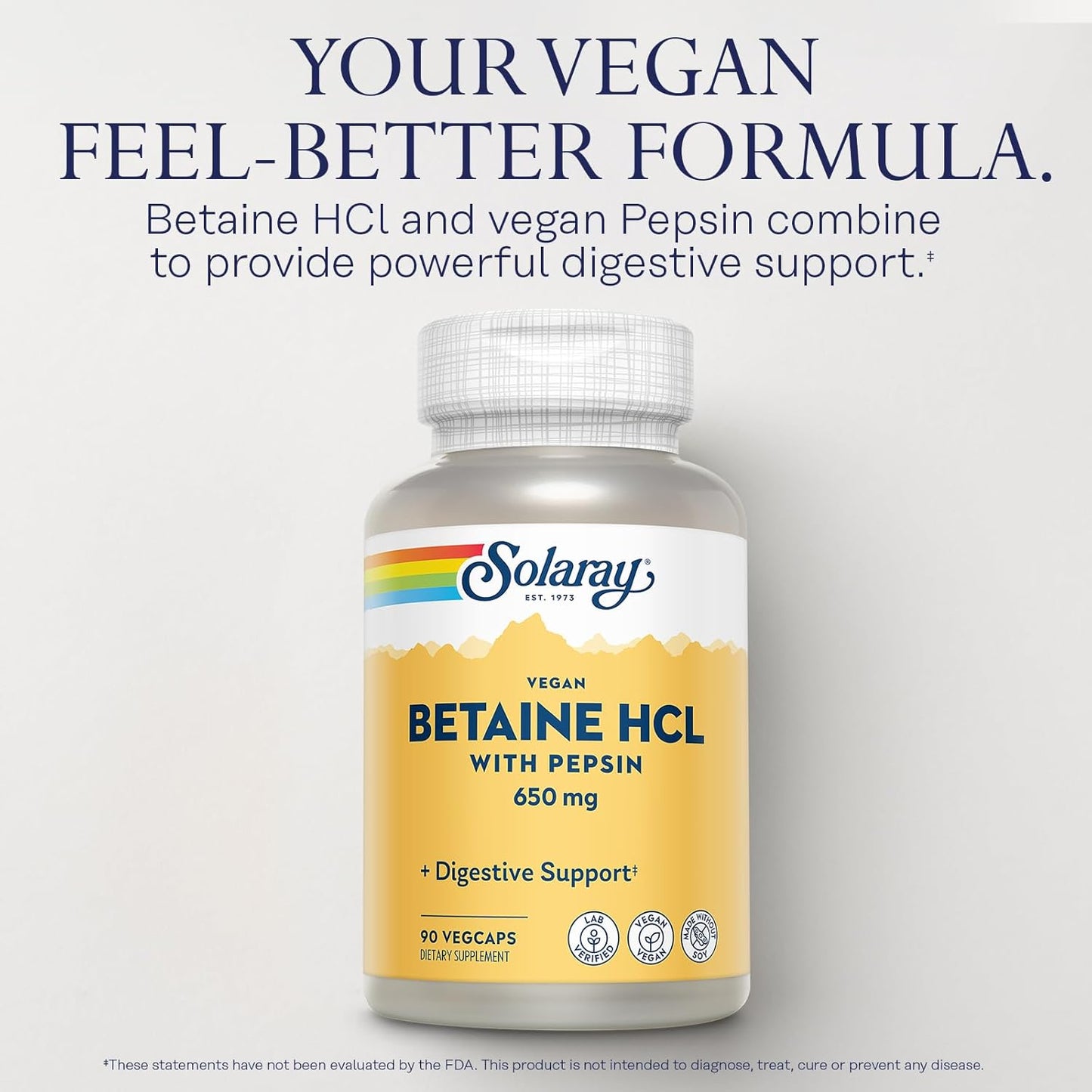 Organic Betaine HCL with Pepsin - Digestive Enzyme Supplement for Gut Health - Vegan Formula with Hydrochloric Acid - 90 VegCaps - 60-Day Guarantee