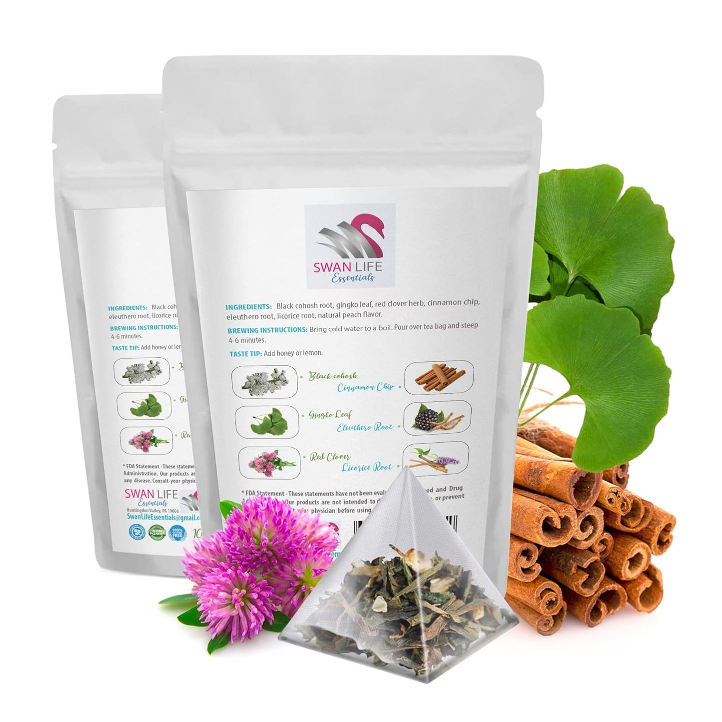 Organic Black Cohosh Menopause Tea - Herbal Blend for Menopause Relief - Non-GMO, Caffeine-Free, 100% Natural - 56 Tea Bags