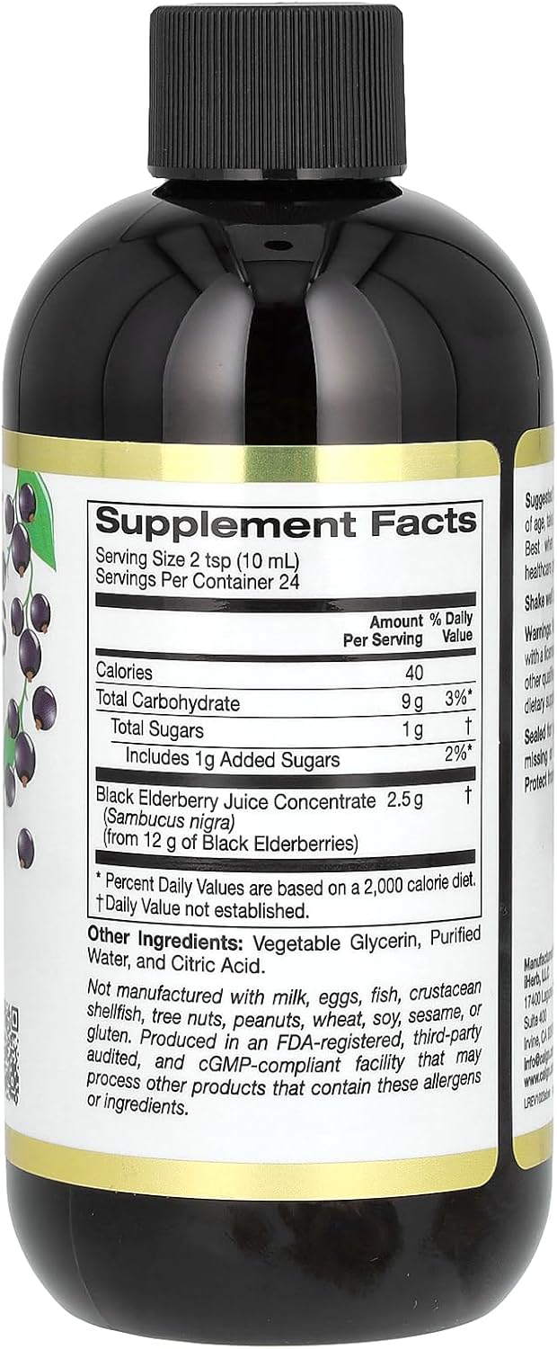 Organic Black Elderberry Syrup Concentrate for Seasonal Immune Support - 2500mg, 8 fl oz - No Preservatives or Sweeteners