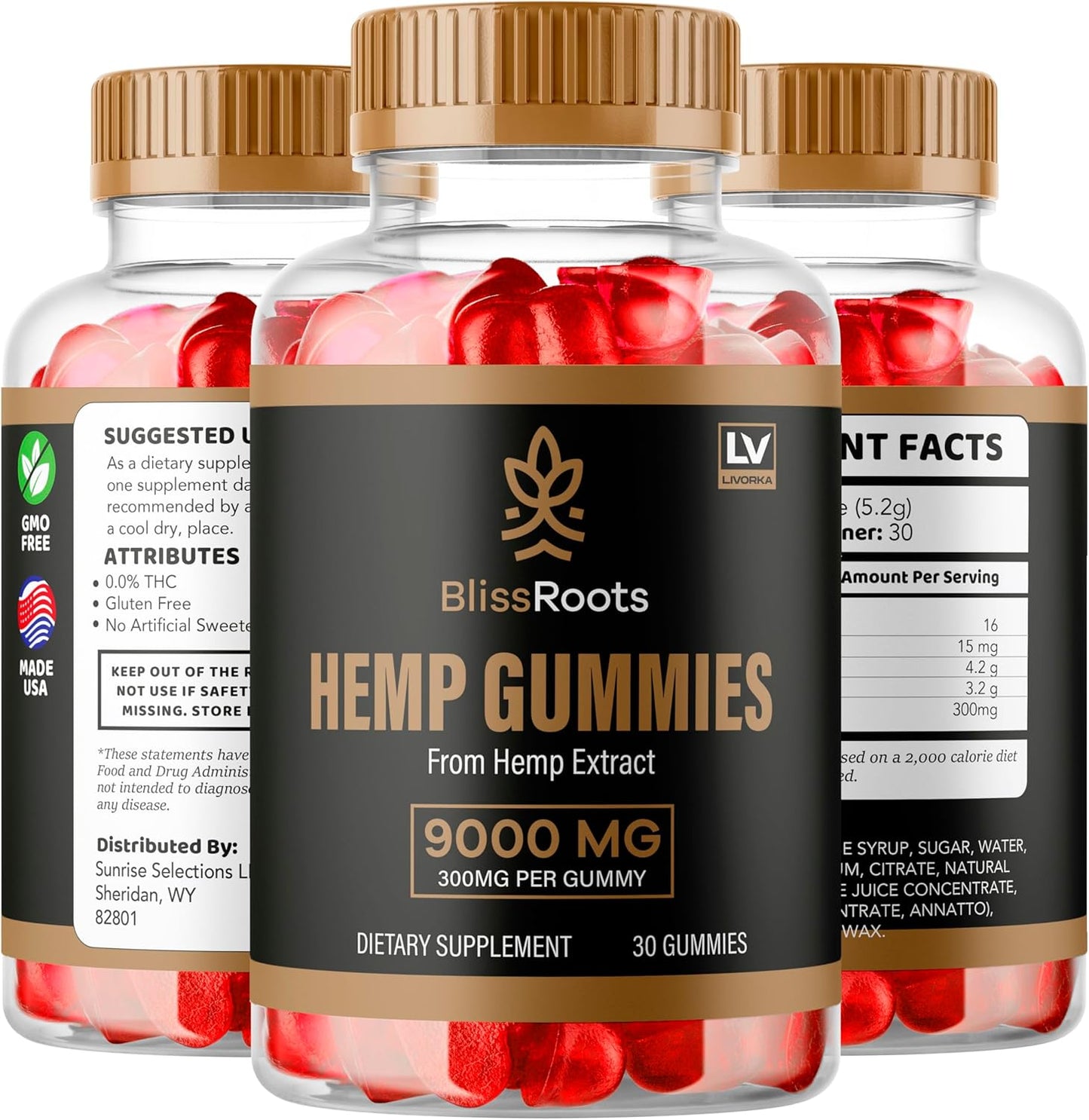 Organic BlissRoots Gummies 90 Count - 3 Month Supply, 300mg per Gummy