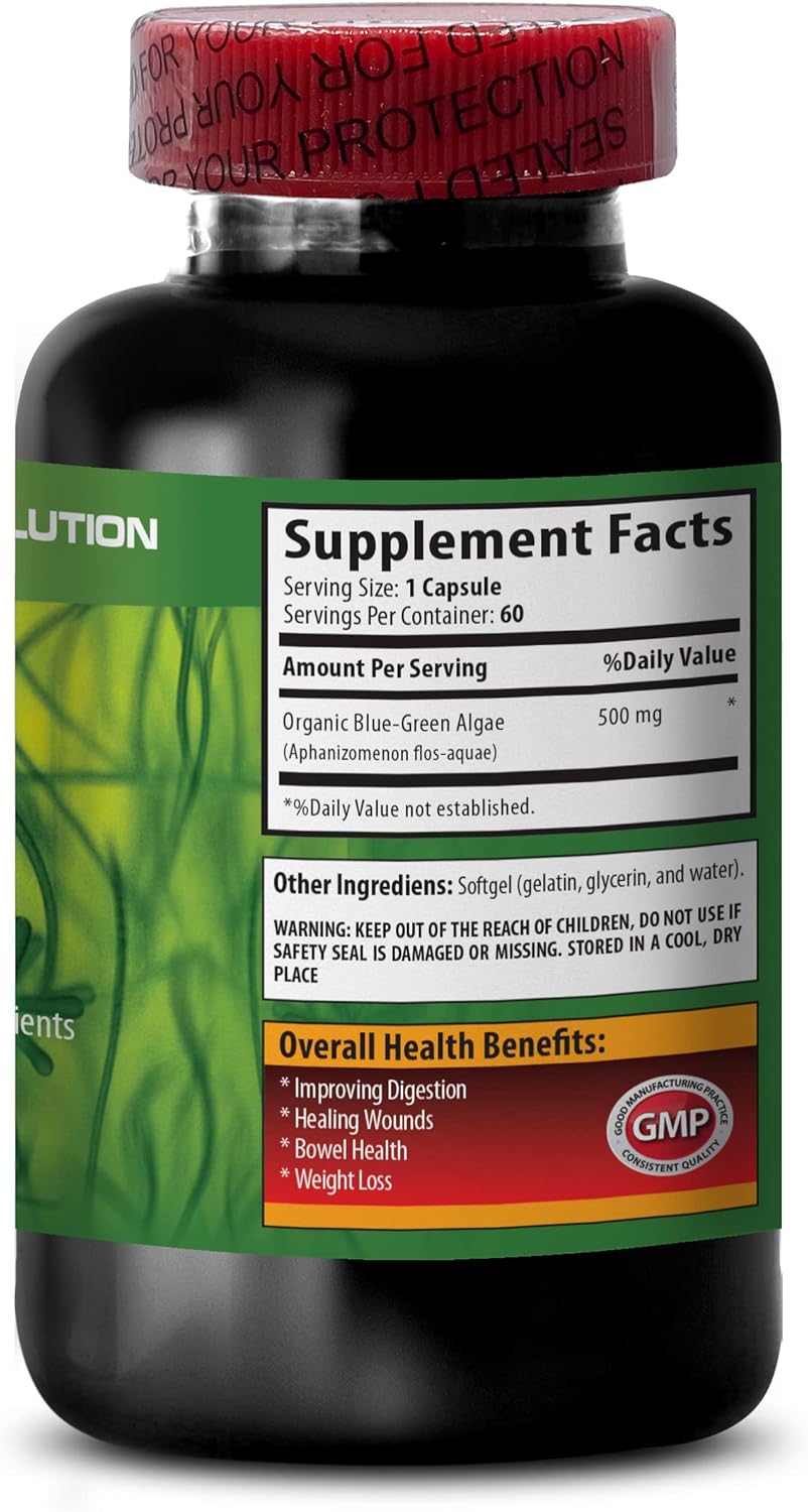 Organic Blue Green Algae Spirulina Capsules from Klamath Lake - 500MG Supplement with Chlorella Powder - 60 Capsules