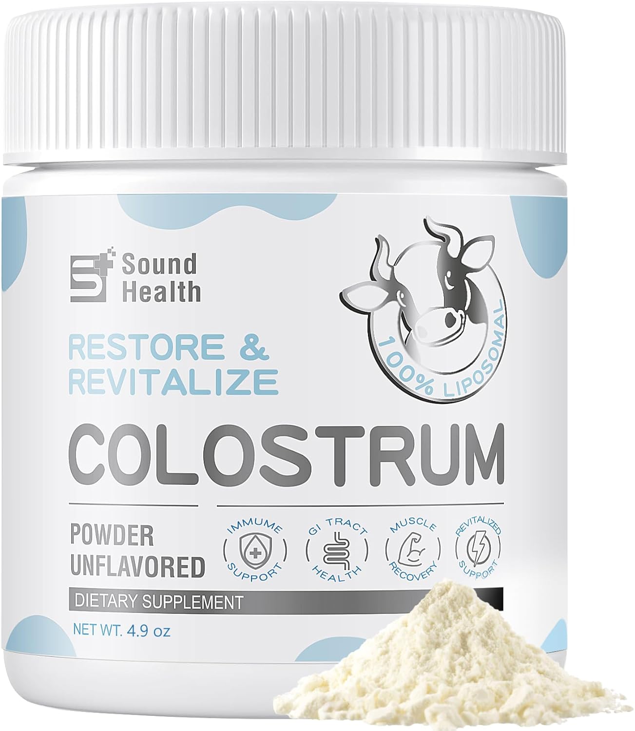 Organic Bovine Colostrum Powder Supplement for Gut Health, Hair Growth, Beauty, Immune Support - Unflavored (146g) - SoundHealth