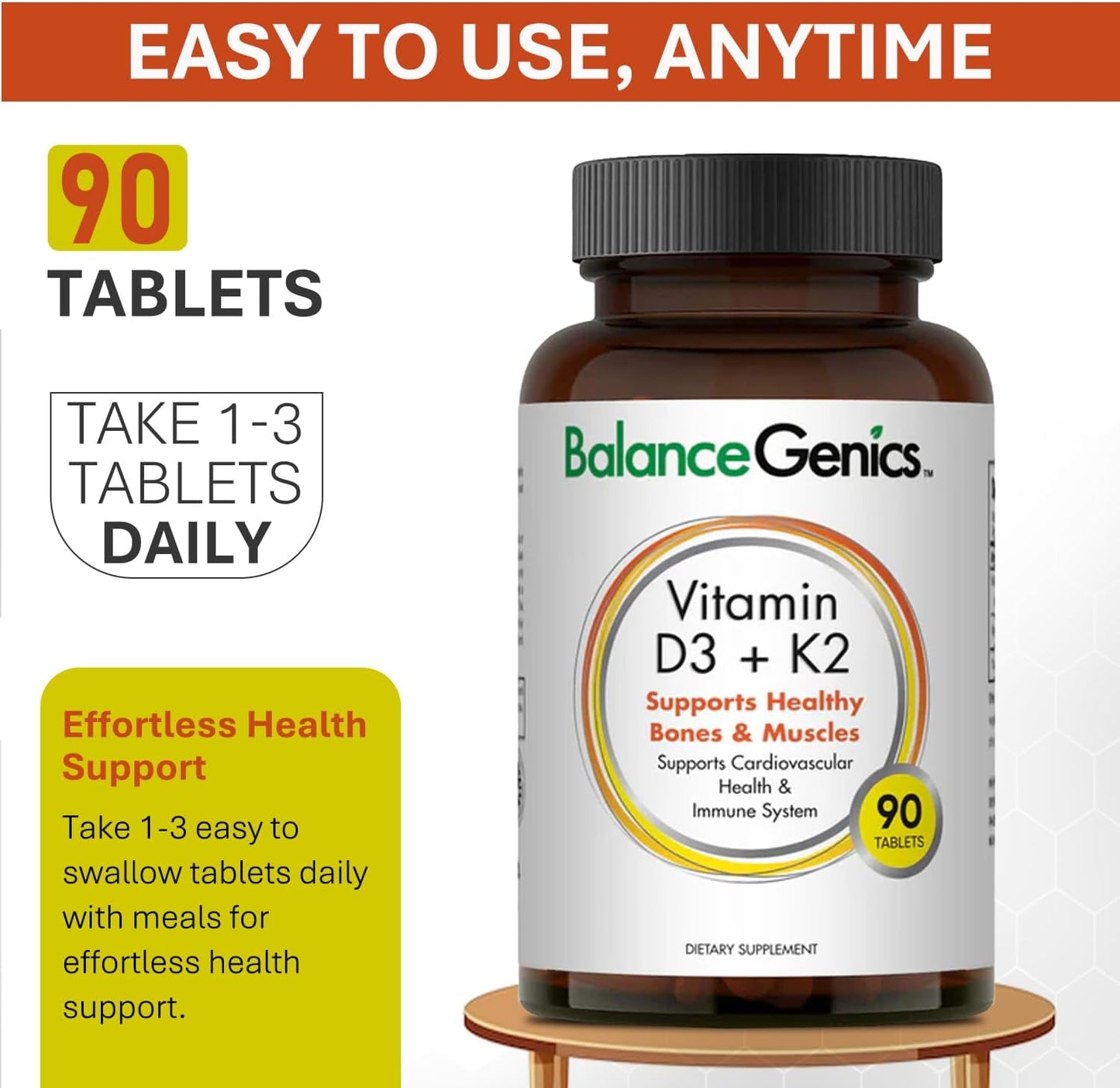Organic Calcium Supplement with Vitamin D3 & K2 for Strong Bones and Immune Support - 50mcg D3 and 75mcg K2 - Muscle Function and Overall Wellness Formula
