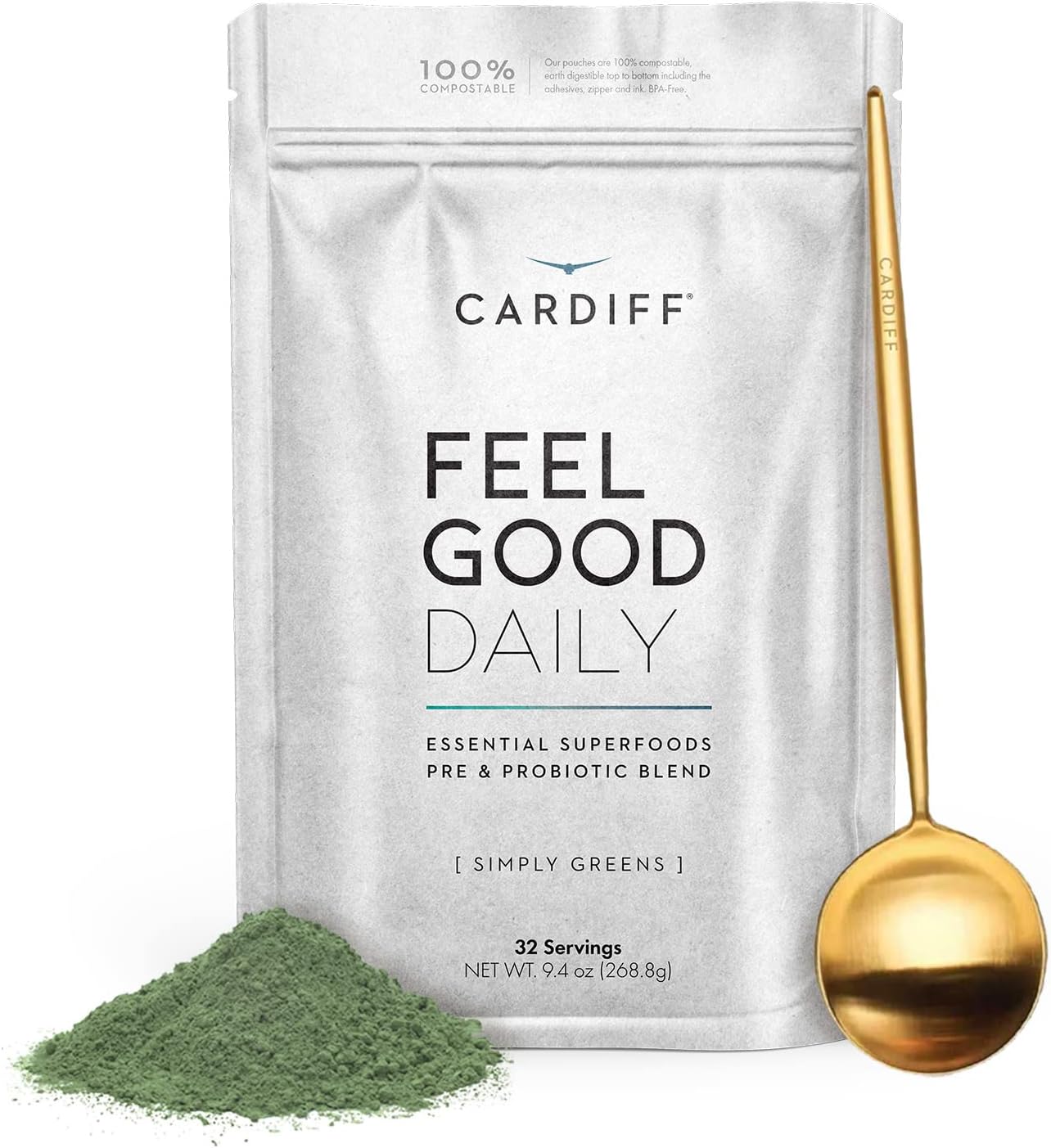 Organic Cardiff Super Greens Powder with Probiotics, Chlorella, Spirulina, and Wheat Grass - Non-GMO Superfood Supplement