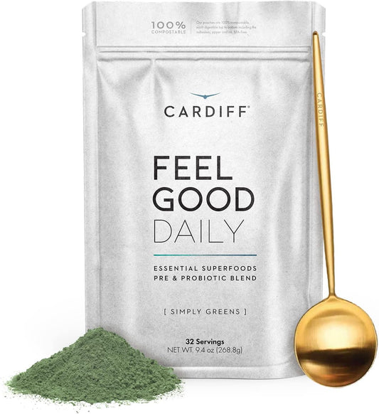 Organic Cardiff Super Greens Powder with Probiotics, Chlorella, Spirulina, and Wheat Grass - Non-GMO Superfood Supplement